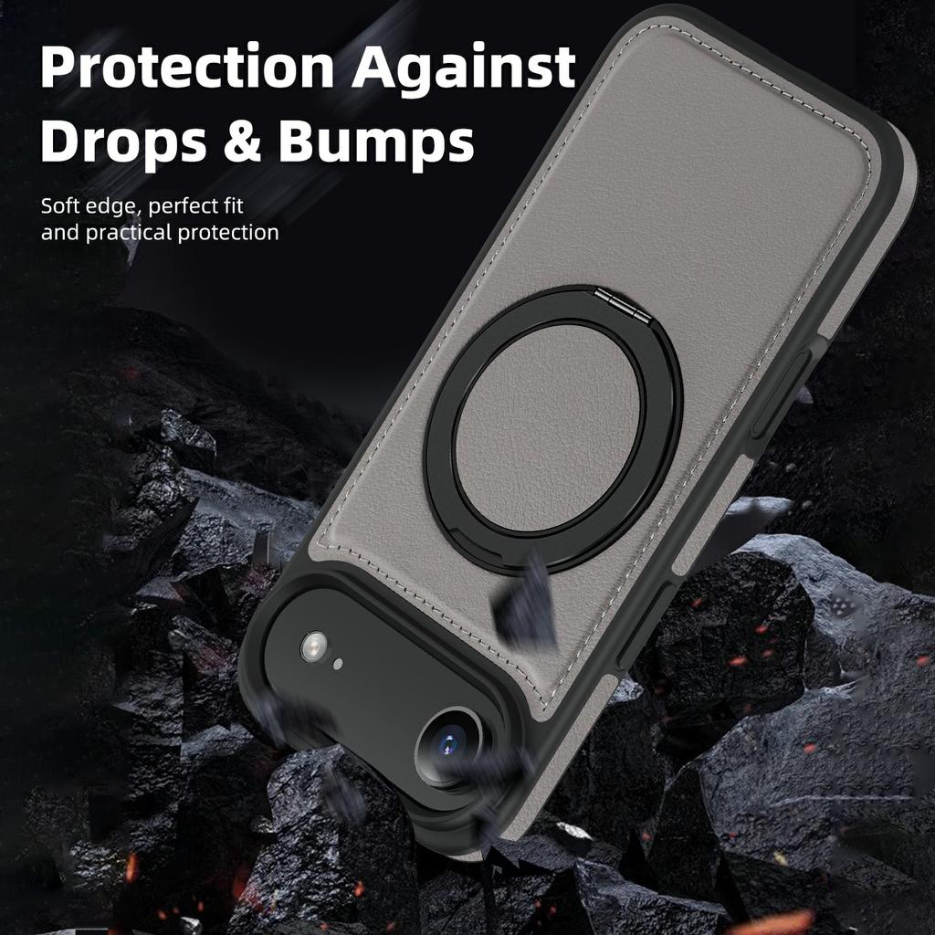 For iPhone Air Case with Ring Kickstand Compatible with MagSafe PU Leather Back Cover