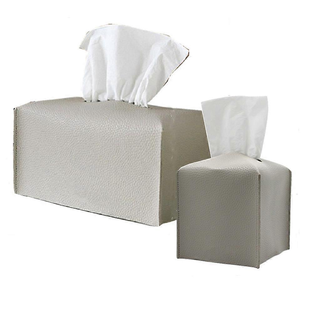 2 PCS Tissue Box Cover, Modern PU Leather Square Tissue Box Holder for Creative Decorative, Ideal for Bathrooms/Office/Car/Dining Table