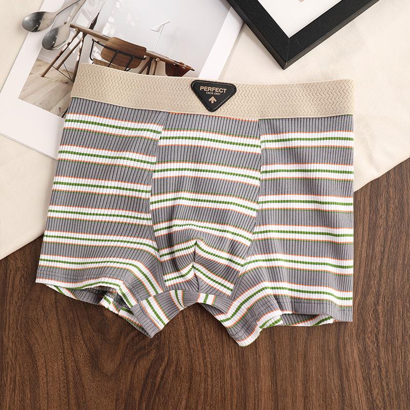 Men's Striped Trendy Cotton Mid-Waist Boxer Briefs - Breathable & Comfortable