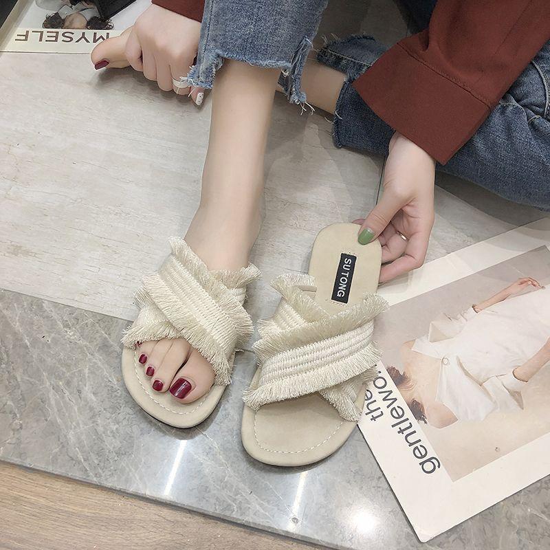 Slides Fuzzy Furry Women's Slippers and Ladies Black Sandals Flat Summer 2024 Vintage Feather Outside Shoes 39 on Offer Original