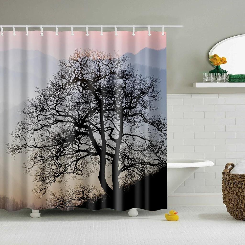 Tropical Green Plant Palm Leaves Bathroom Accessories Set Shower Curtain Bathroom Curtains Waterproof Polyester with Hooks