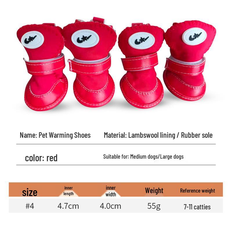 Durable Pet Warm Shoes with Lambswool Lining and Rubber Sole