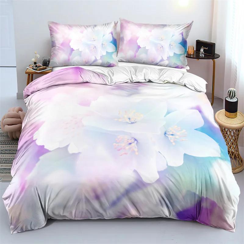 3D design Květinové soupravy povlaků na přikrývku King Queen Twin size květinový potisk Sada povlečení Ložnice Tmavě zlaté květy pro dívky Ženy