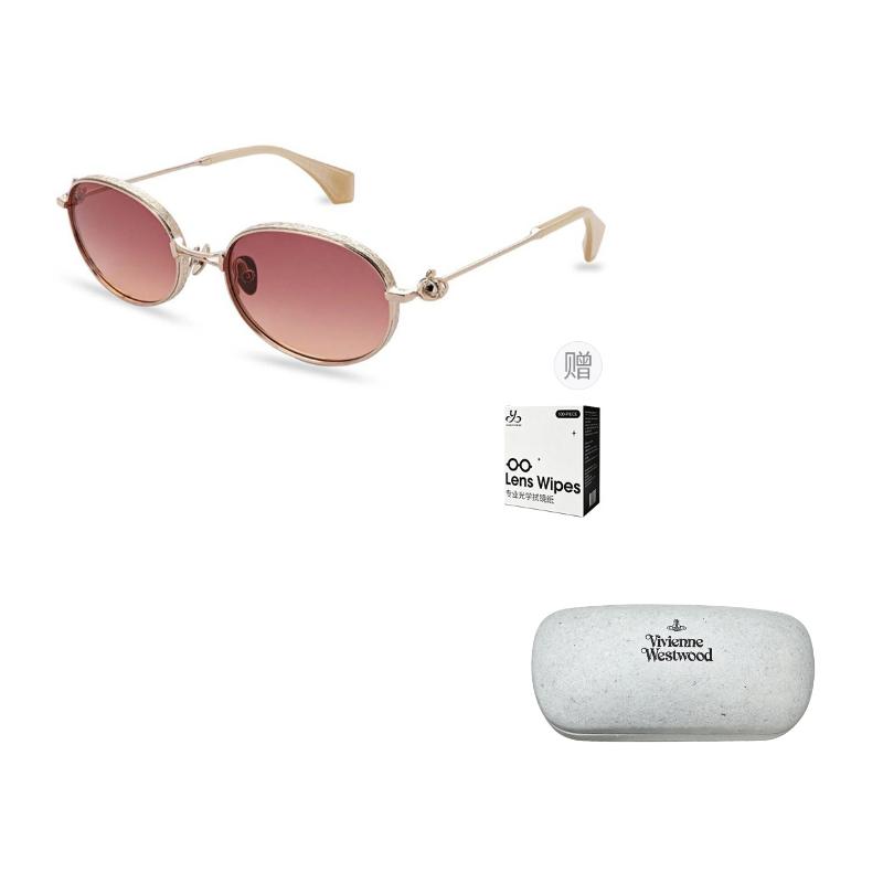 VIVIENNE WESTWOOD Mirror Leg Hollow Logo Design Metal Round Sunglasses Unisex Sunglasses Gold VW7022-1-457