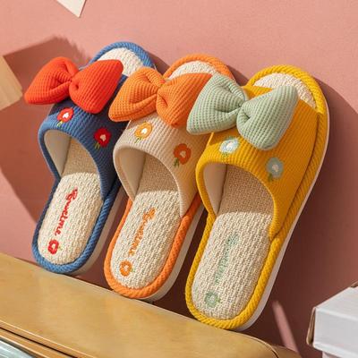 Women's Cute Cartoon Bow Linen Slippers - Summer Indoor Anti-slip Flats