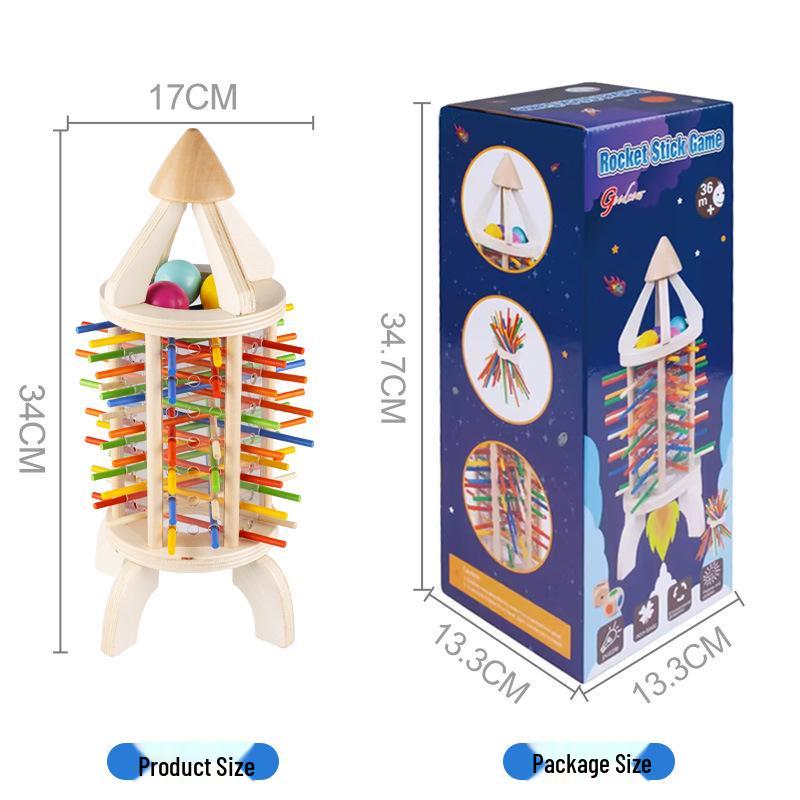 

Children s Wooden 3-in-1 Rocket Pulling Sticks Educational Toy for Parent-Child Interaction