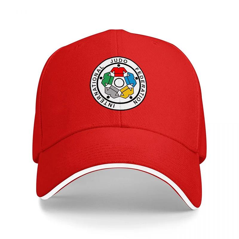 Judo Federation Logo Baseball Cap Black Adjustable Hat with Colorful Emblem Design for Martial Arts Enthusiasts and Sports Fans