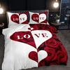 10% Polyester Breathable Soft with Soft Fabric Duvet Cover Set Red plus White Love Heart Rose Letering Al-Season Digital Print Machine Washable