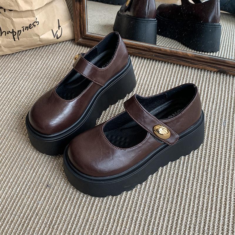 

Модная осенняя винтажная платформа женские туфли Мэри Джейн модные уличные туфли для стриптиза женские туфли на толстом высоком каблуке jk кожаные туфли-лодочки 35 коричневый