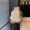 Pearl Waist Bag Fashion Chain Handbag Gifts All-match Drawstring Handbag Vintage Shoulder Crossbody PU Leather Small Square Bag