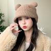 Lady Sweet and Versatile Bear Ears Knitted Wool Hat FallSeason and ColdSeason DailyWear Windproof Head Hat Outside Warm Hat
