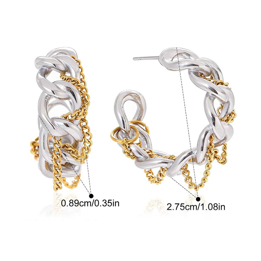 

Two Tone Chunky Chain Hoop Earrings Gold Silver Color Tassel Link Statement Fashion Jewelry for Women Party Gift Accessories