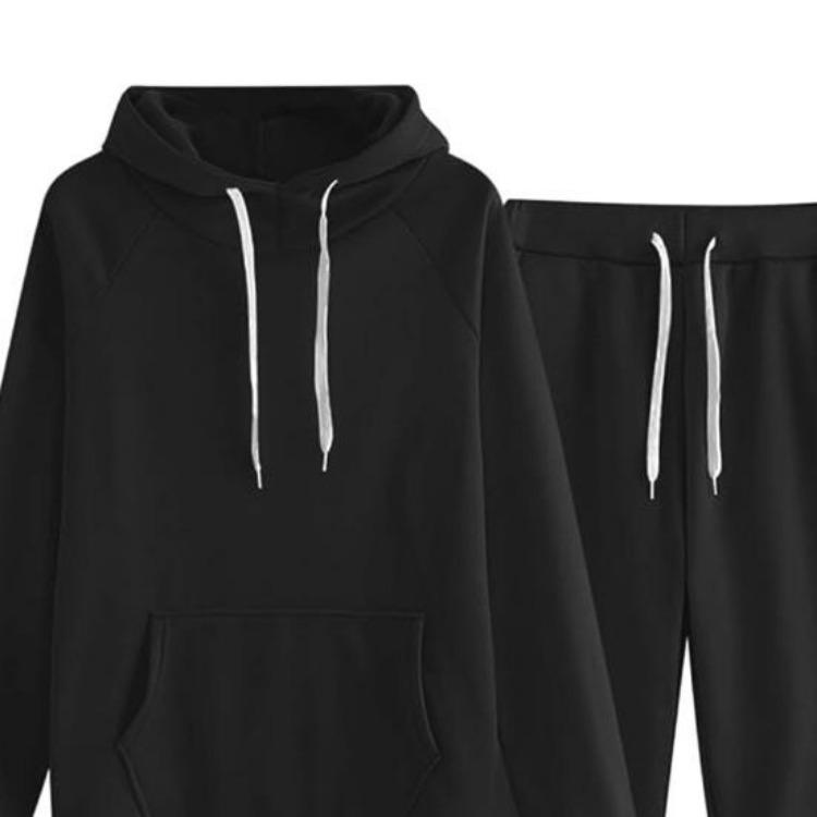 Women Plush Hoodie and Pants Set 2 Pcs Solid Color Long Sleeve Top Elastic Waist Ankle Banded Trousers Thick Sport Fitness Suit