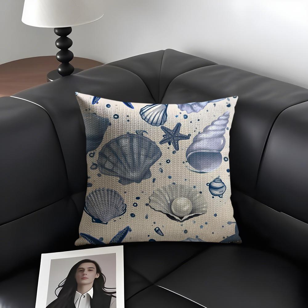 Ocean Animals Ins Cushion Cover Natural Linen Organic Fabric Double-Sided Printing Sofa Home Decor Gift Pillow Case