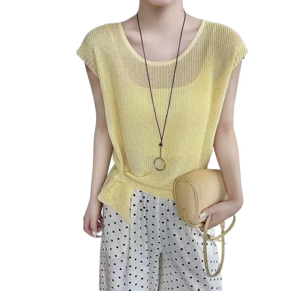Lyocell Puff Sleeve Slimming Linen Knit Sleeveless Women's T-Shirt
