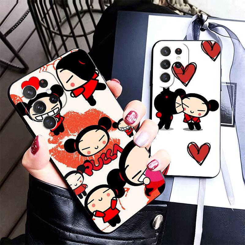 Cartoon Cute Pucca Garu Soft Phone Case for Samsung Galaxy S26 S25 Edge S24 Ultra S23 Plus S22 S21 FE S20 Black Cover Back Shell