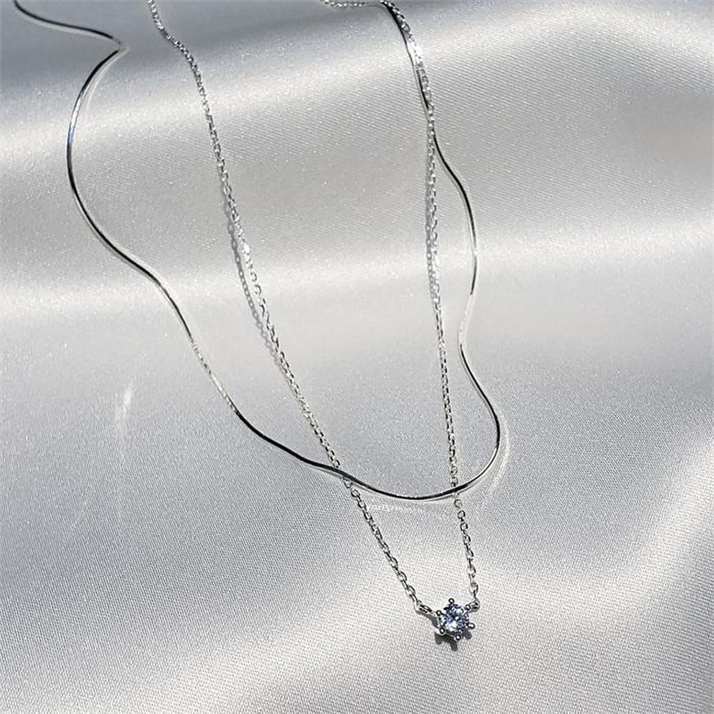 925 Silver Daily Simple Layered Snake Chain Necklace (9144493)