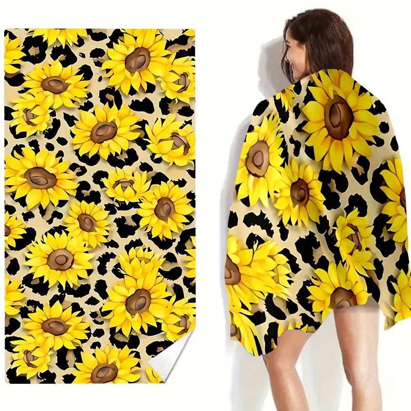 Ins Wind Microfiber Sunflower Beach Towel Quick Drying Bath Towel Double-Sided Velvet Beach Bath