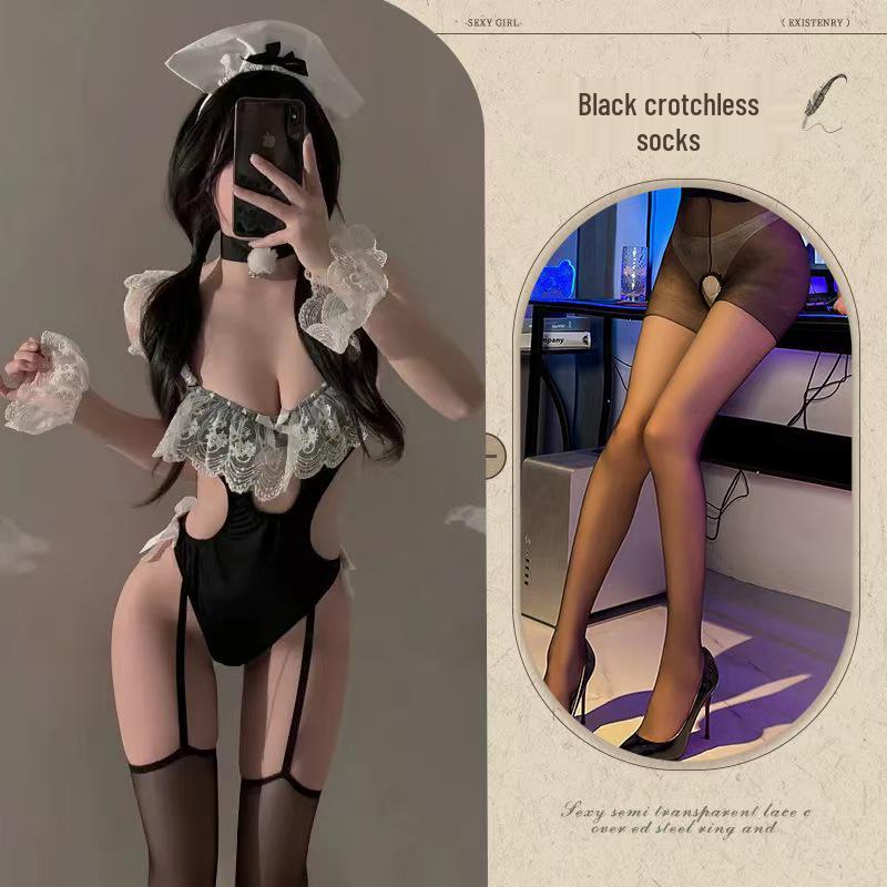 Sensual Lace Suspender Maid Costume - Seductive Cosplay Onesie for Small Chest