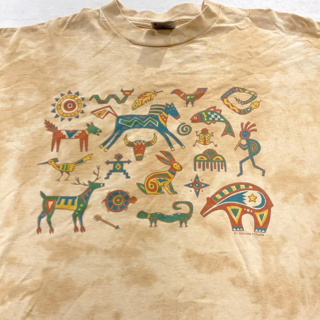 vtg 90s SOUTHWESTERN NATIVE AMERICAN ART ANIMALS TIE DYE T-Shirt XL soft nature