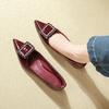 Rhinestone square buckle shallow mouth low heel single shoes women's 2025 new spring and autumn burgundy pointed patent leather not tired feet women's