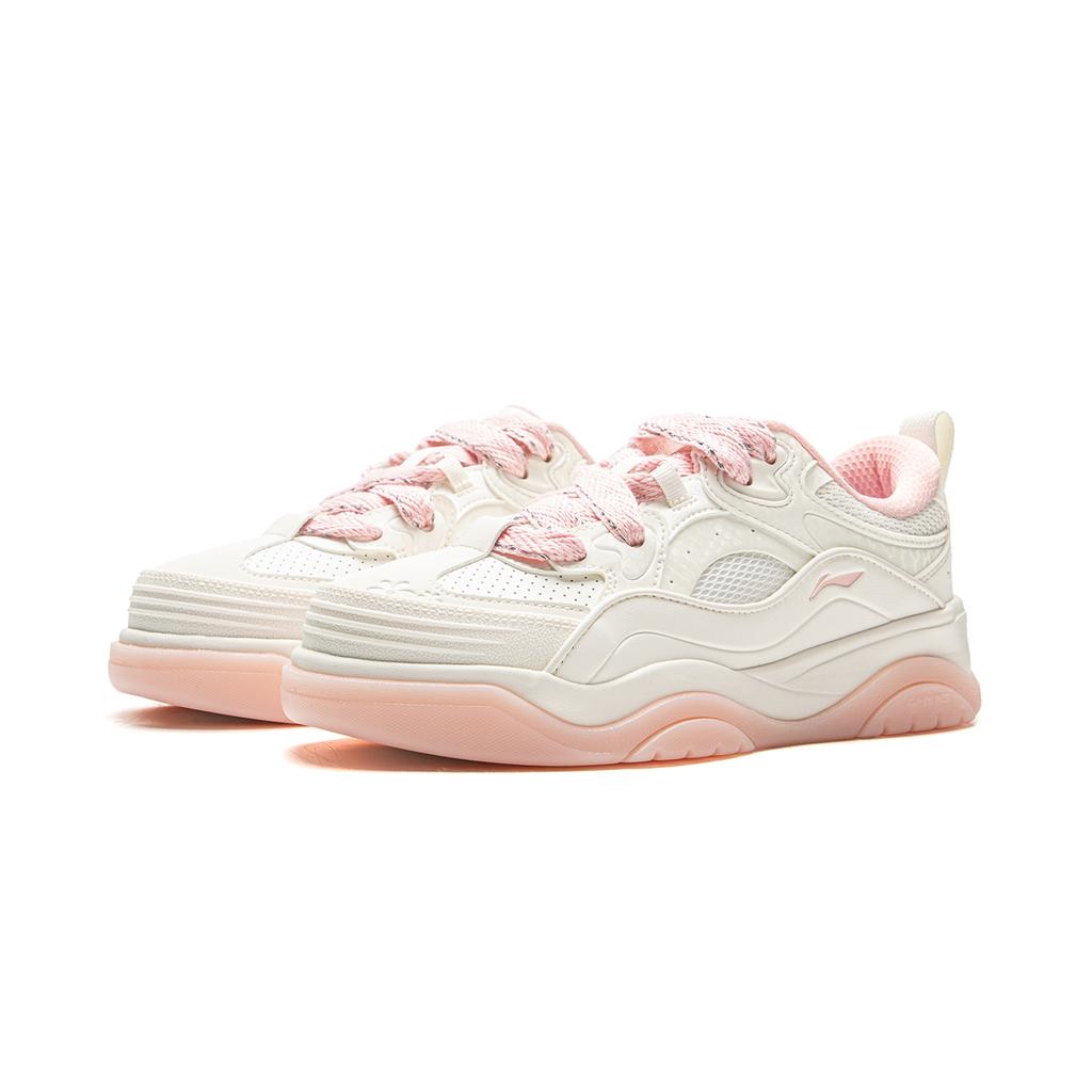 New LiNing Zhi Cheng 2.0 Abrasion Resistant Height Increasing Low Top Skateboard Shoes Women's White Pink AGCV328-3