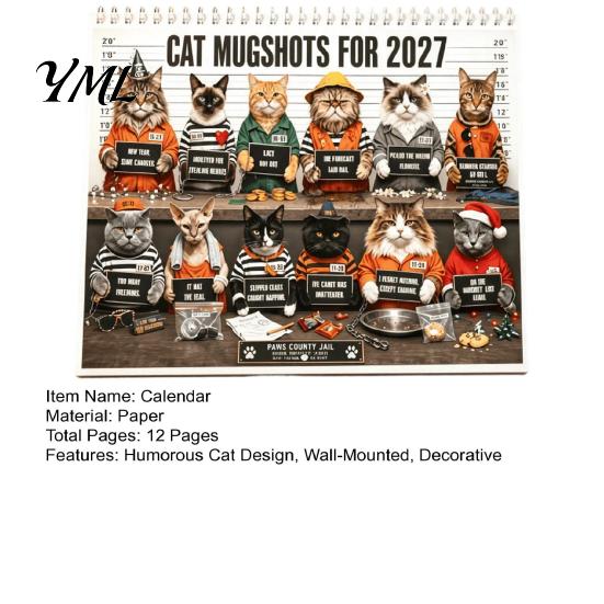 Funny Cat Monthly Planner 2027 Wall Calendar for Home Office, Large Print with Extra Date Display 12 Unique Cute Photos, Thick Paper Hanging