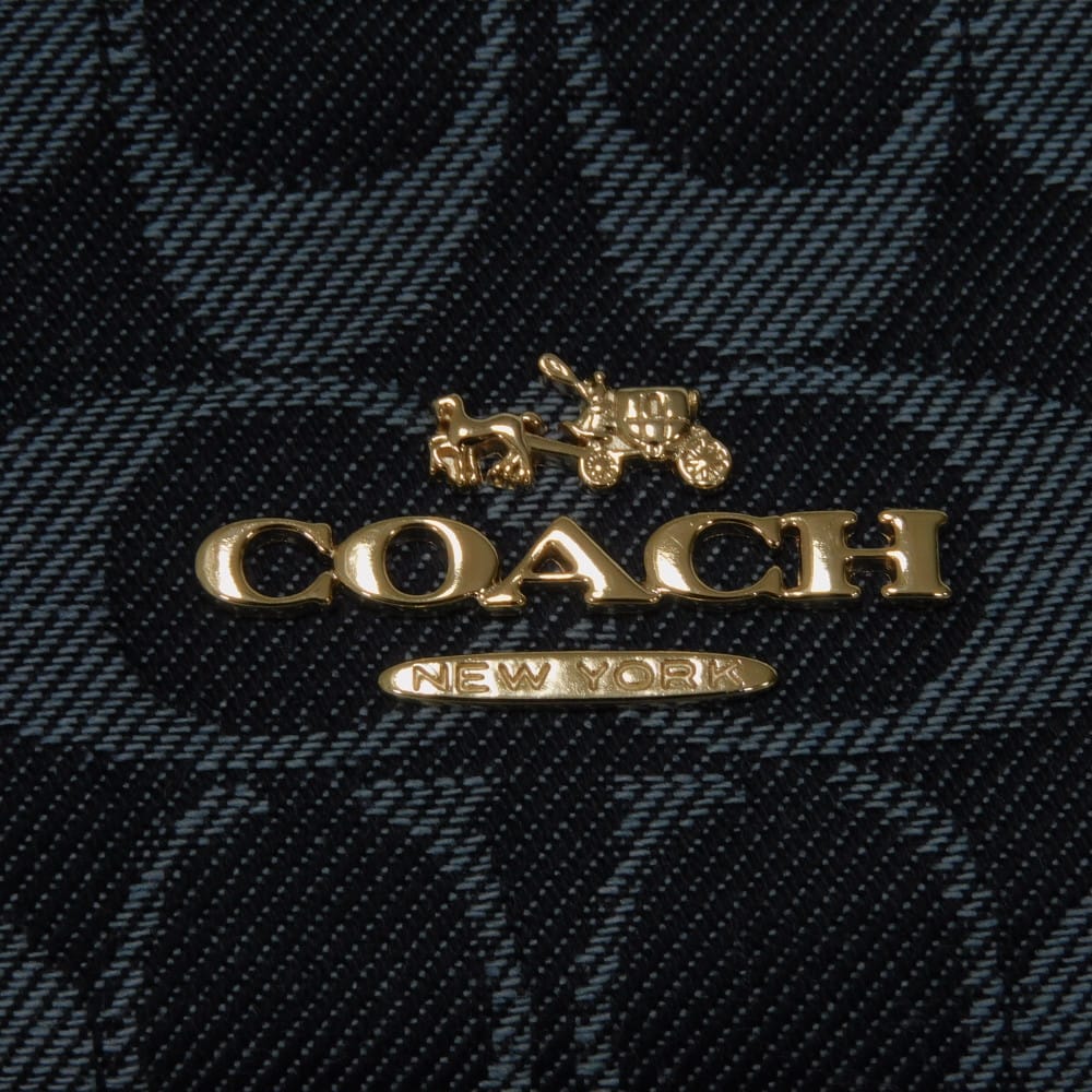 Used 9726 Signature Mickey Drawstring F37224 7922 Denim Jacquard Drawstring 2-Way Shoulder Bag Logo Denim Blue Women's