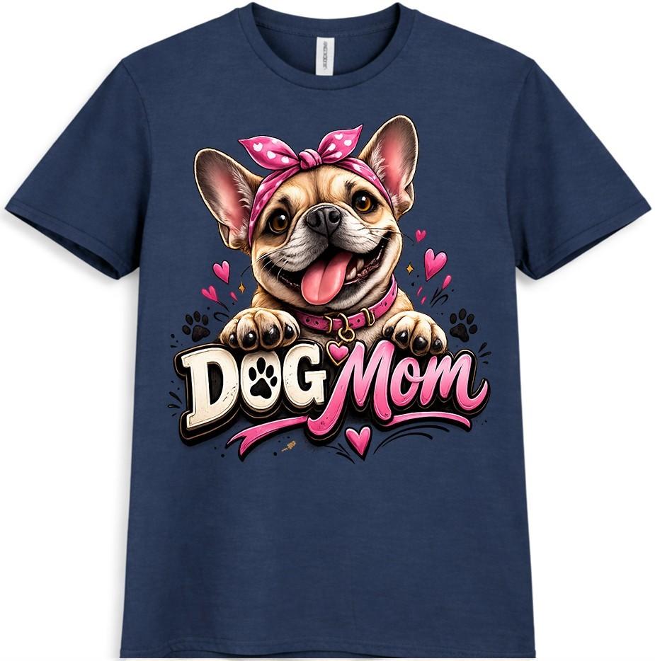 Dog Mom French Bulldog T-Shirt Cute Pet Lover Heart Design Graphic Tee