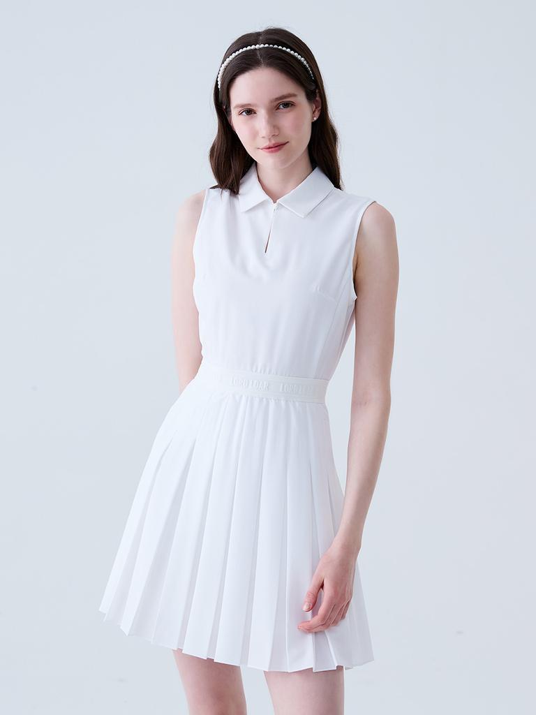 LORDLOAR Princess Pleated Sleeveless Dress White