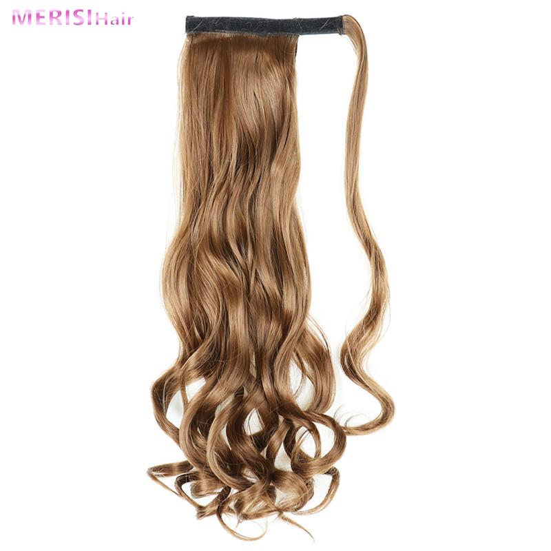 MERISIHAIR Pakk rundt på syntetisk hårstykke Langbølget klips i hestehale Ren farge hårforlengelser Ekte naturlig 22 tommer hestehale