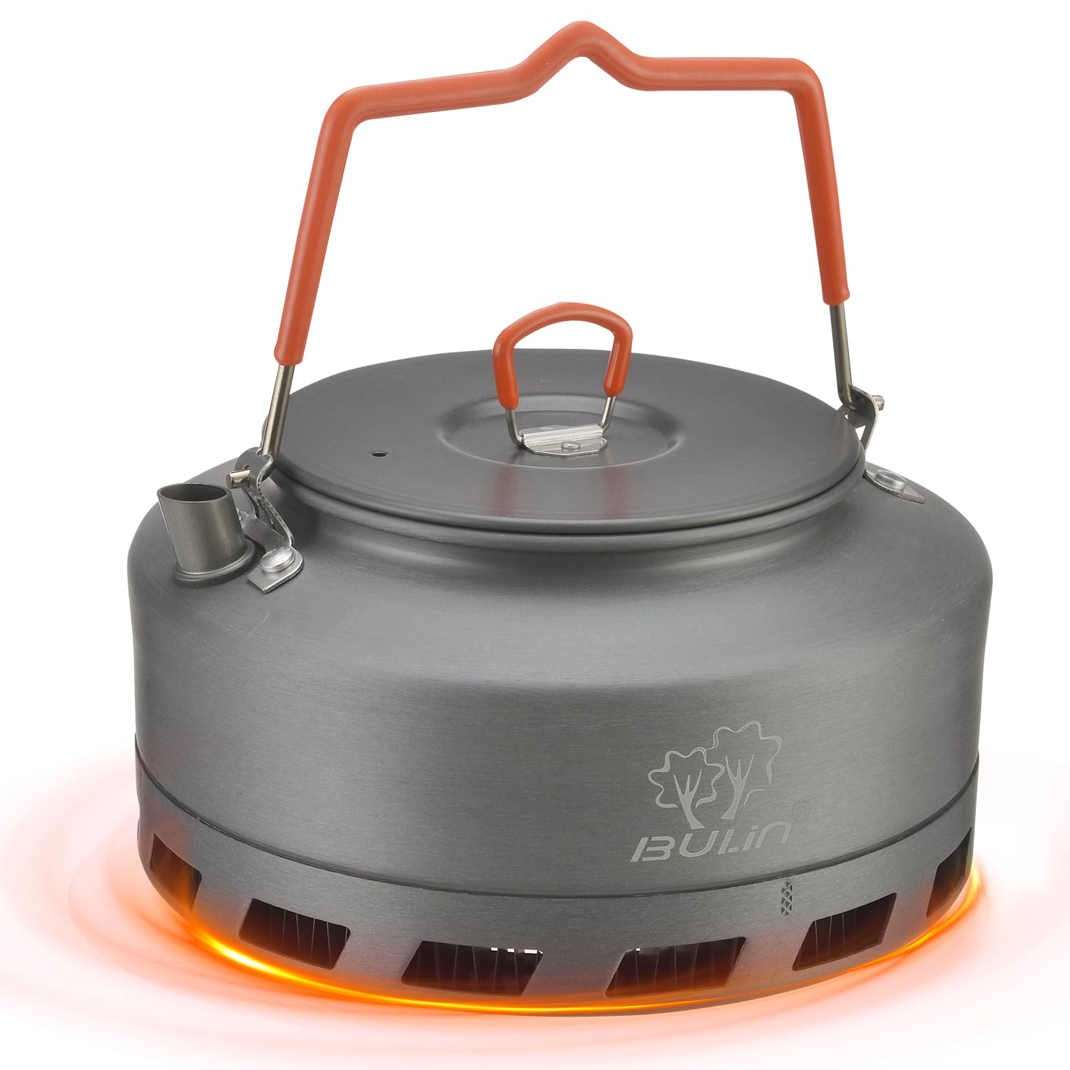 

BULin Outdoor Kettle, 1.6L, Heat EX Kettle with Heat Exchanger [Super Fast Boiling & High Efficiency] Camping Kettle, Open-Food Compatible, Cookware,