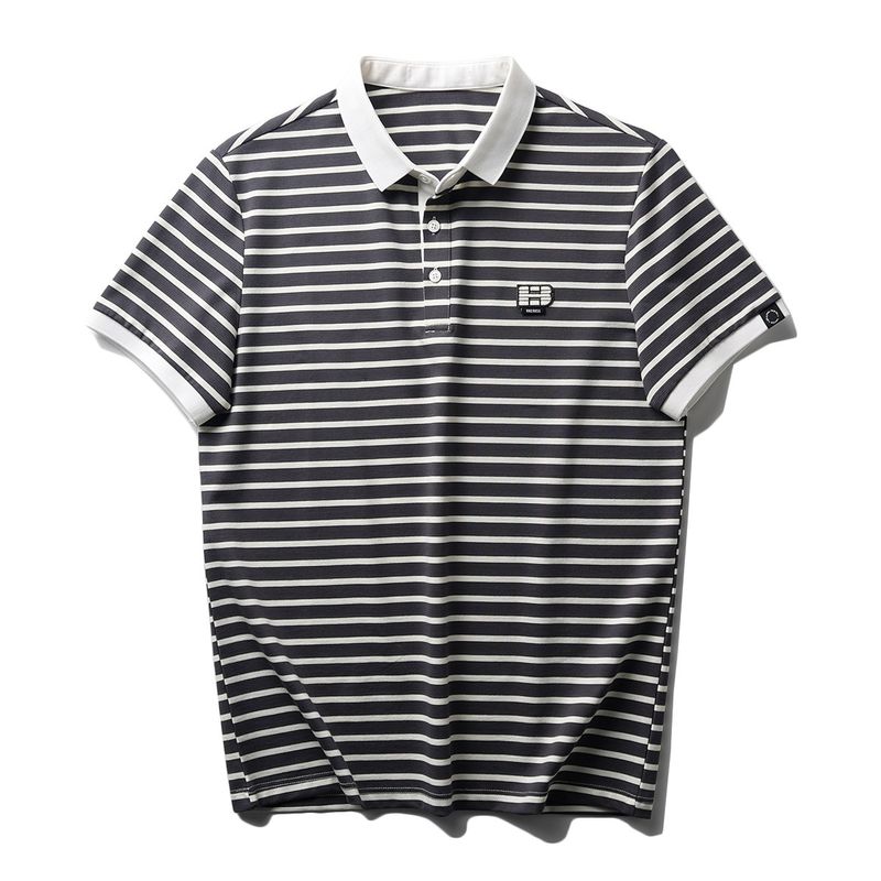 Business Casual Shirt Men s Short-Sleeved Polo Shirt 2024 New Arrival Summer Clothes Export Export Collar Stripes T-shirt Grey 3XL