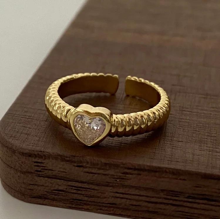 Ring Zircon Heart Rings For Women Cute Fine Jewelry Minimalist Adjustable Accessories Gift  HipHop Party Wedding Creative