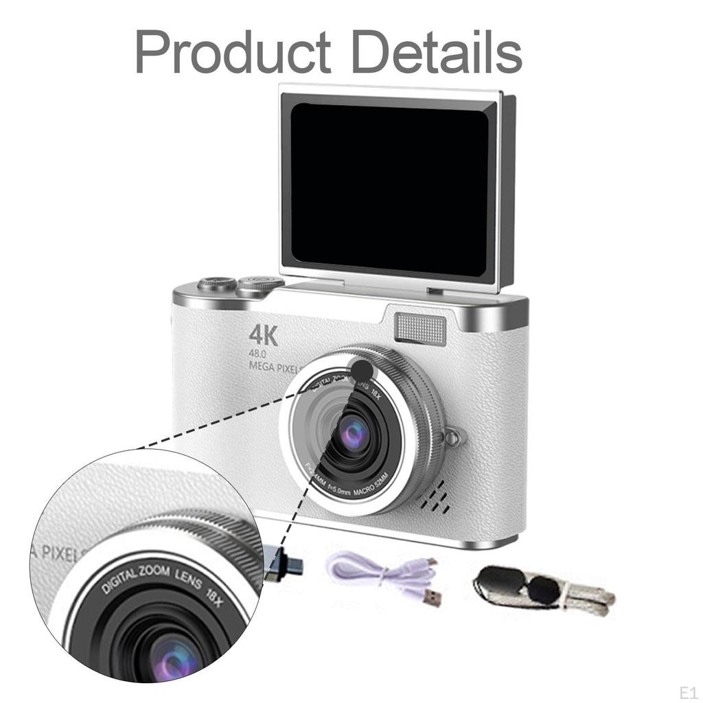 4K Digital Camera 180° Flip Screen 2.4 Inch 48MP 8x Zoom for Beginners Adults