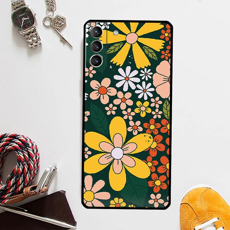70s hippie  Psychedelic floral Case For Samsung Galaxy S25 Ultra S20 S21 S22 S23 Plus S24 Ultra S9 S10 S25 FE Cover Coque