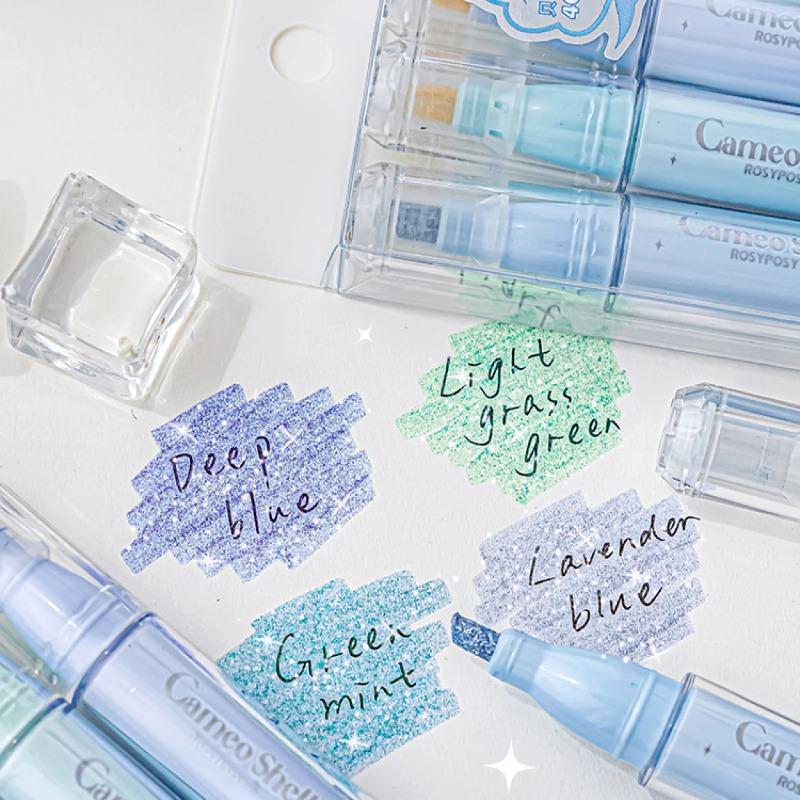 Juego de 4 rotuladores fluorescentes de nácar transparentes, rotuladores multicolores, suministros creativos para estudiantes, papelería