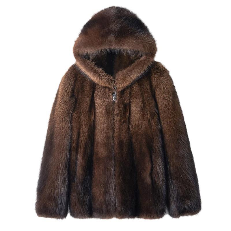 Men's Fur Coat Imitation Mink Coat Men's Short Hooded Casual Fashion Trend Winter Mink Fur Jacket