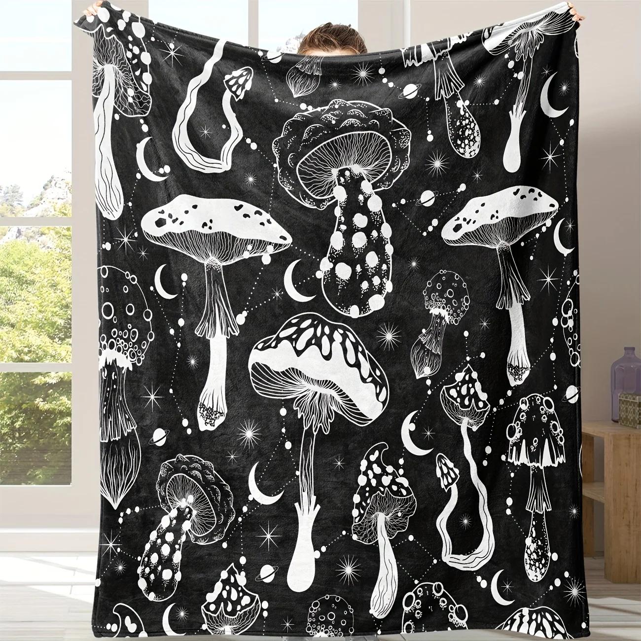 

GUOYU Blanket 1pc Cozy Mushroom Pattern Flannel Blanket Soft Warm Lightweight and Comfortable for Home Sofa Bed Travel Camping 75x100cm (30x40inch)