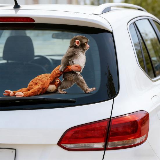 Monkey Stickers Adorable Baby Monkey Window Decal for Car And Glass Surfaces Easy to Install Remove No Residue Vinyl Cute Animal Decoration