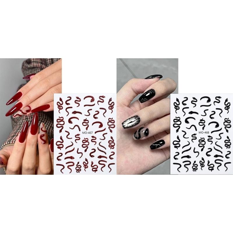 Nails Art Stickers Snake Nail Sticker Black Snake Nail Decals Self-Adhesive Nail Sticker Nail Art Decorations