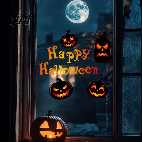 Halloween Window Clings Static Cling Decals, Spooky Pumpkin Bat Stickers, Self Reusable Party Wall Decals Adhesive Removable Glass Decor for Home Shop