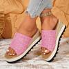 Women's Large Size Summer Canvas Wedge Thick Sole Denim Slide Sandals.