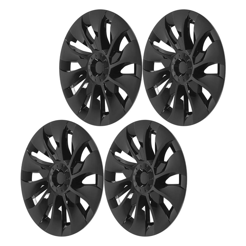 4PCS 18in Wheel Hub Cap Gloss Black Fully Wrapped Wheel Rim Hubcap Replacement For Model 3 2017 To
