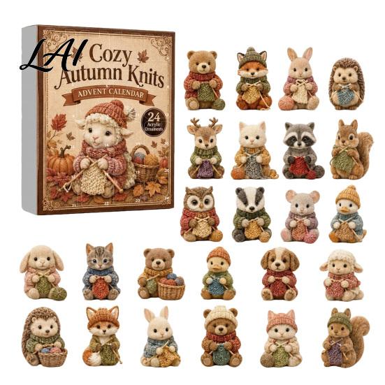 Holiday Countdown Gift for Kids Knitting Animal Advent Calendar 24 Acrylic Ornaments Cozy Autumn Knits Creative Friends Cute Ornaments Christmas