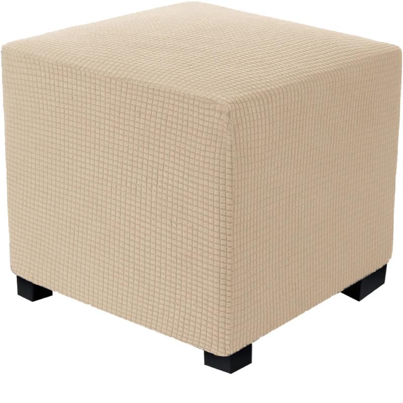 Square Ottoman Cover Polar Fleece Elastic Footstool Slipcover Furniture Protector For Home Pouf