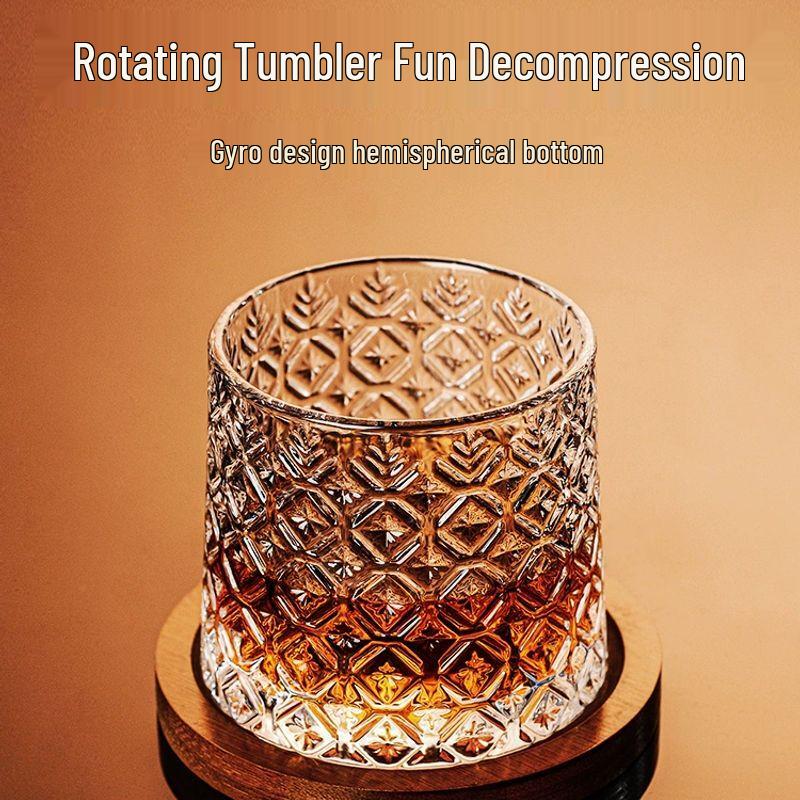 Premium Rotating Crystal Whiskey Glass Set