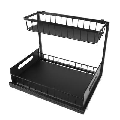 Organizer pod zlew w kształcie litery L, 2-poziomowa wysuwana półka pod zlew do organizerów pod zlew kuchenny/łazienkowy
