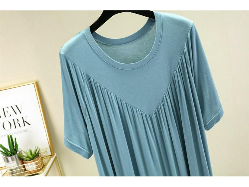 Summer Plus Size Modal V-Neck Pleated Dress - Casual Loose Short Sleeve Sleepwear