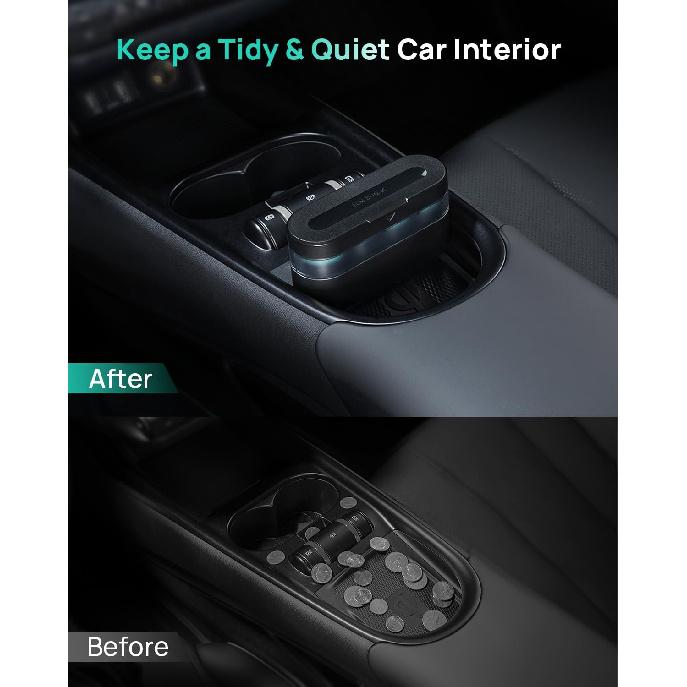 HALOBLK Larger-Capacity Coin Holder for Car Change Holder Organizer, Compatible with Most Car & Trucks, Black